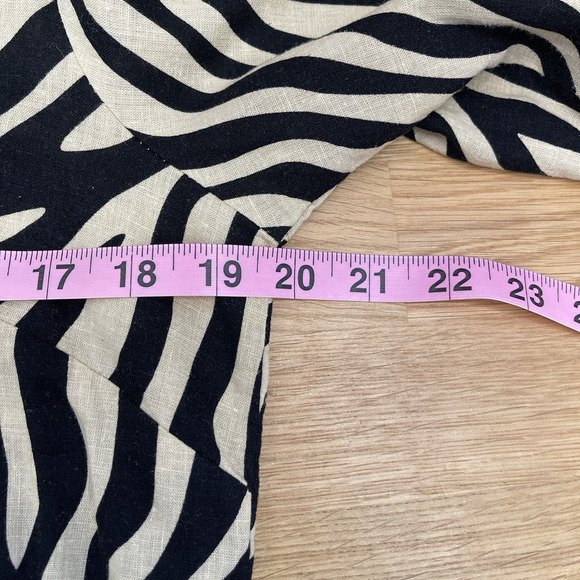 Rachel Zoe Linen Blouse Top Womens Size XL Black Animal Print Tie Mob Wife - Picture 5 of 8